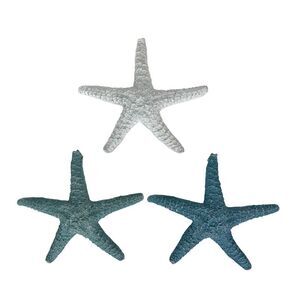 Set of 3 Coastal Starfish Wall Sculptures Blue Aqua White Resin 10.5 In